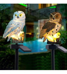 Lampa solara decorative, model bufnita cu LED, maro
