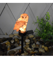 Lampa solara decorative, model bufnita cu LED, maro
