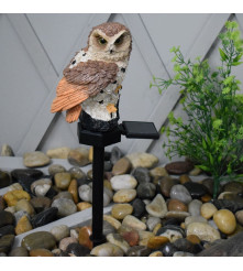 Lampa solara decorative, model bufnita cu LED, maro