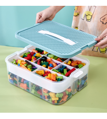 Organizer triplu pentru jucarii si blocuri, verde 30 x 23 x 32 cm