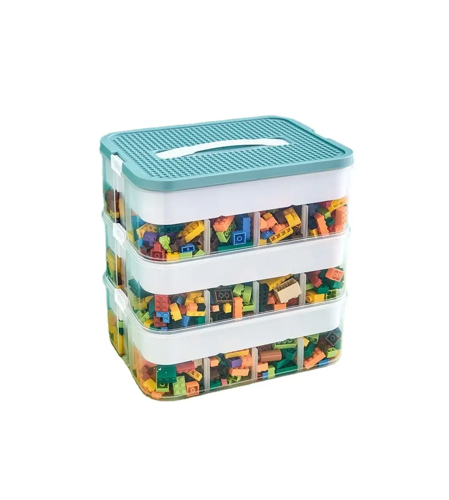 Organizer triplu pentru jucarii si blocuri, verde 30 x 23 x 32 cm