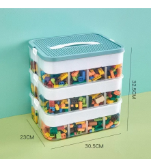 Organizer triplu pentru jucarii si blocuri, verde 30 x 23 x 32 cm