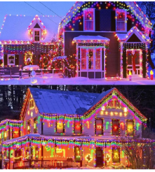 Instalație Crăciun Turturi 12m, 300 LED, 8 jocuri, Multicolor