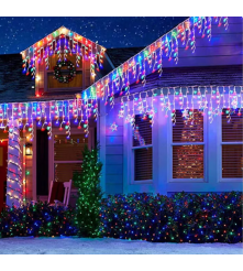 Instalație Crăciun Turturi 12m, 300 LED, 8 jocuri, Multicolor