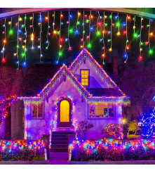Instalație Crăciun Turturi 12m, 300 LED, 8 jocuri, Multicolor