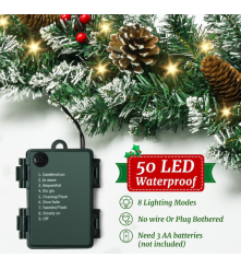 Ghirlanda De Craciun 250 cm Cu 50 LED-uri Calduroase, Conuri, Fructe Rosii Si Accente Albe De Zapada