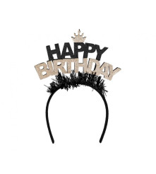 Tiara STAO Happy Birthday, negru - Auriu, Marime Universala