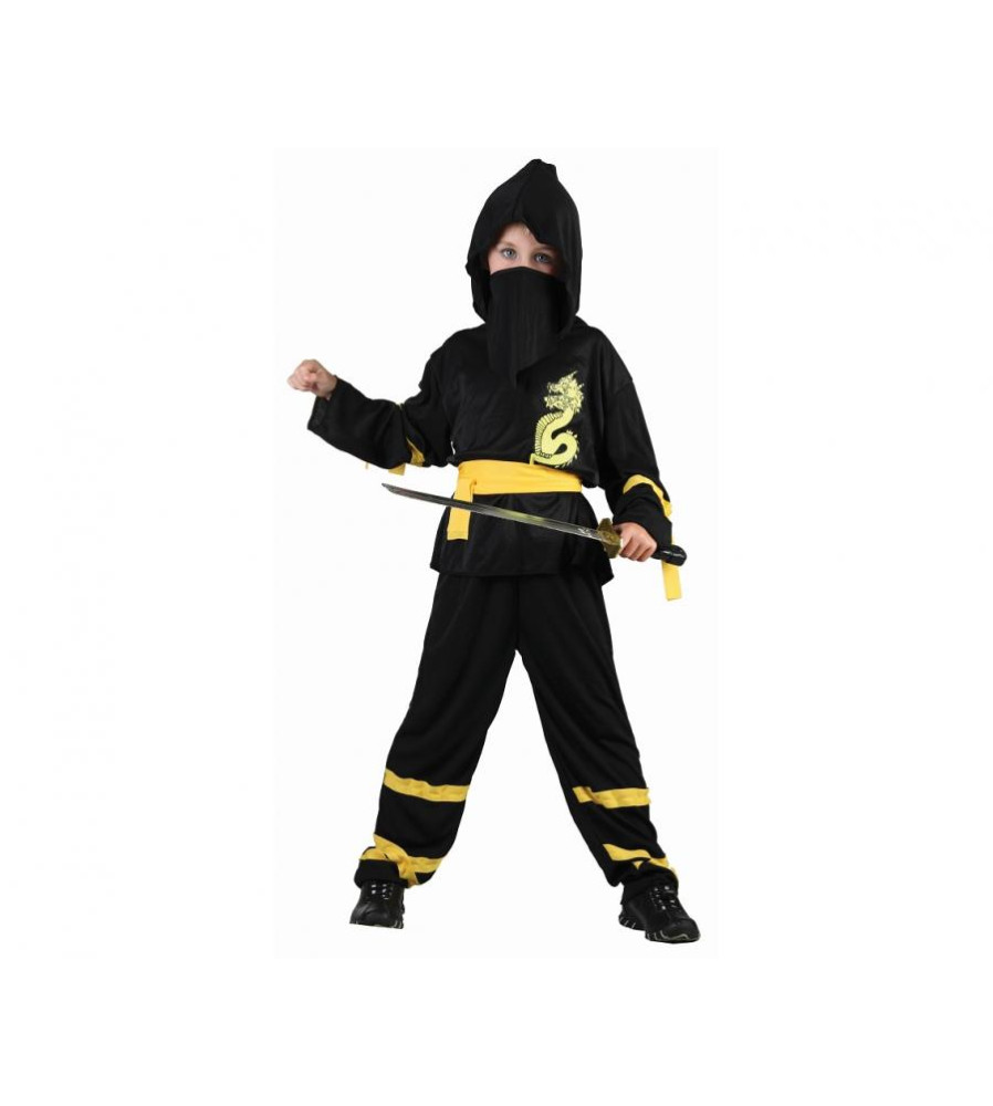 Costum carnaval Black Ninja pentru copii, marime 130/140 cm (9-10 ani)