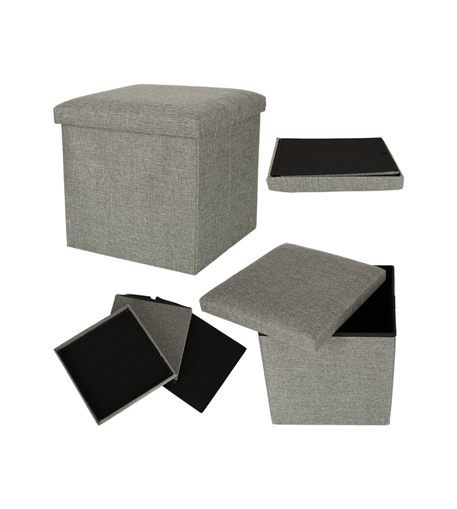 Taburet pliabil cu spatiu de depozitare, gri, 38 × 38 × 38 cm