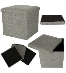 Taburet pliabil cu spatiu de depozitare, gri, 38 × 38 × 38 cm
