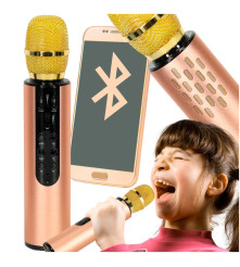 Microfon karaoke wireless pentru copii cu difuzor Bluetooth, baterie 2000 mAh, USB / card SD, auriu