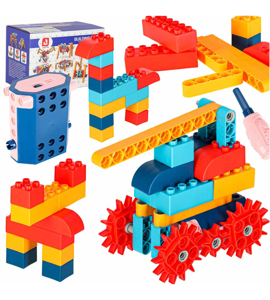 Set 116 blocuri de constructie pentru copii cu motor reincarcabil STEM