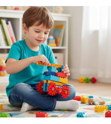 Set 116 blocuri de constructie pentru copii cu motor reincarcabil STEM