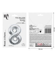 Balon folie sub forma de cifra, argintiu, 85 cm