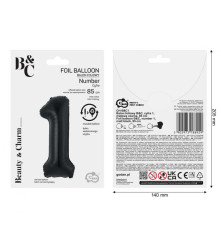 Balon folie sub forma de cifra, negru mat, 85 cm