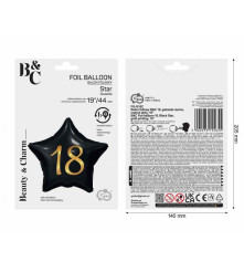 Balon Folie 18 Ani, Model Stea Negru 48 cm