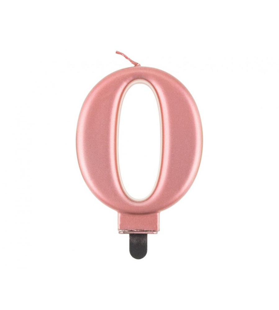 Lumanare aniversara model cifra, roz auriu metalic, 8 cm