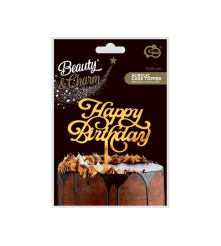 Topper tort acrilic Happy Birthday auriu 11 x 15 cm