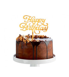 Topper tort acrilic Happy Birthday auriu 11 x 15 cm