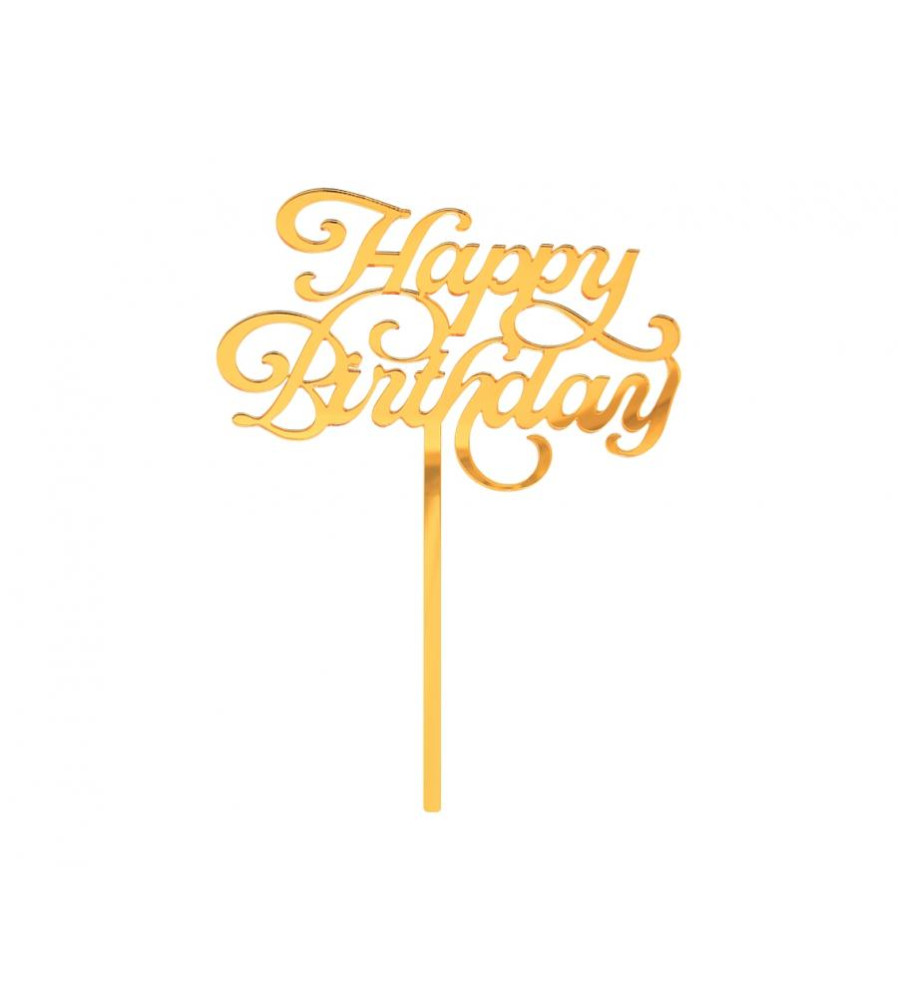 Topper tort acrilic Happy Birthday auriu 11 x 15 cm