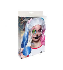 Peruca Harley Jester look indraznet pentru bal mascat, roz / albastru