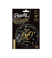Balon Folie Model Happy 50 Birthday Negru cu Aur 45 cm