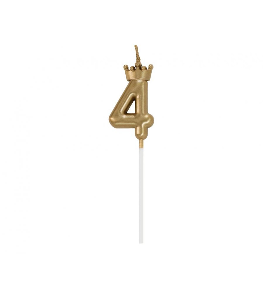 Lumanare aniversara cifra cu coroana, champagne gold, 6 cm