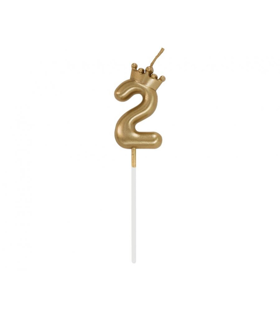 Lumanare aniversara cifra cu coroana, champagne gold, 6 cm