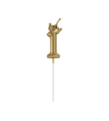 Lumanare aniversara cifra cu coroana, champagne gold, 6 cm