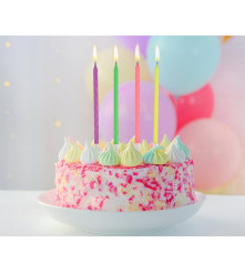 Set 10 buc lumanari decorative tort, neon mix, 13.5 cm
