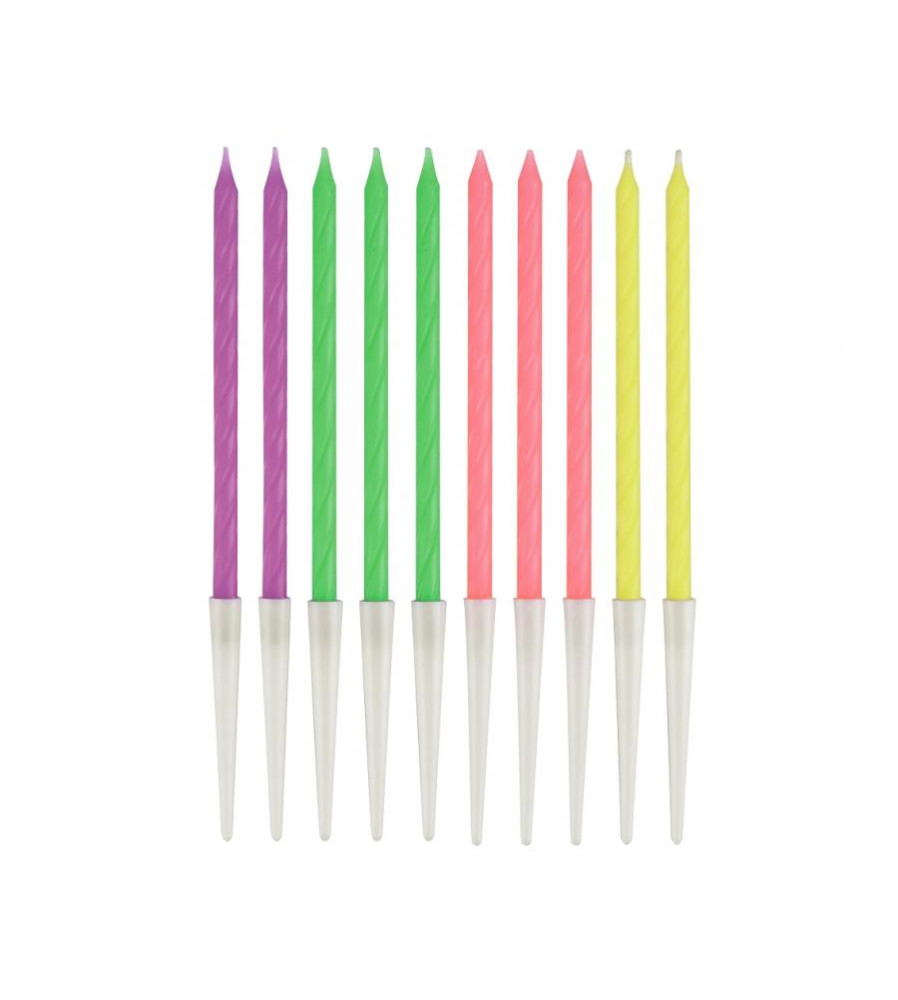 Set 10 buc lumanari decorative tort, neon mix, 13.5 cm