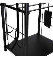 Suport metalic pentru lemne foc cu rafturi si accesorii semineu (73.5 x 39.5 x 30 cm)