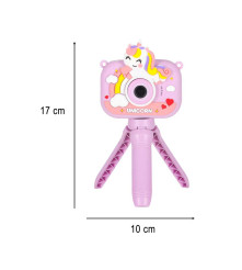 Aparat foto digital pentru copii, model Unicorn mov cu trepied 1080P