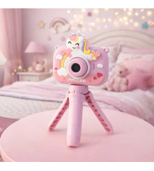Aparat foto digital pentru copii, model Unicorn mov cu trepied 1080P