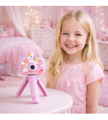 Aparat foto digital pentru copii, model Unicorn mov cu trepied 1080P