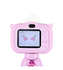 Aparat foto digital pentru copii, model Unicorn mov cu trepied 1080P