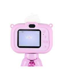 Aparat foto digital pentru copii, model Unicorn mov cu trepied 1080P