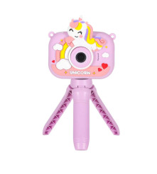Aparat foto digital pentru copii, model Unicorn mov cu trepied 1080P