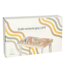 Masuta interactiva senzoriala din lemn pentru fetite roz LULILO