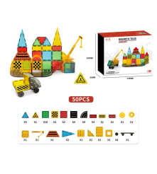 Set 50 blocuri constructie magnetice STEM pentru copii
