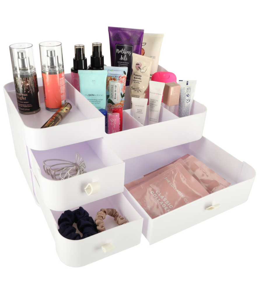 Organizator cosmetice alb XXL (34 x 22 x 15 cm) cu 3 sertare