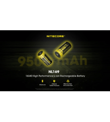 Acumulator Nitecore NL169 16340 / RCR123A 950mAh 3.6V Li-ion Protected – Button Top, 2A