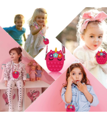 Jucărie Interactivă Antistres Tip Geantă Pop It Unicorn 13.5 x 8.5 x 4 cm, Fuchsia