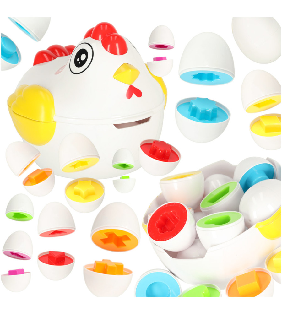Puzzle oua Montessori cu forme si culori 12 buc copii