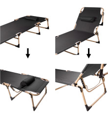 Pat pliabil camping LUARO recliner 193 cm negru