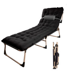 Pat pliabil camping LUARO recliner 193 cm negru