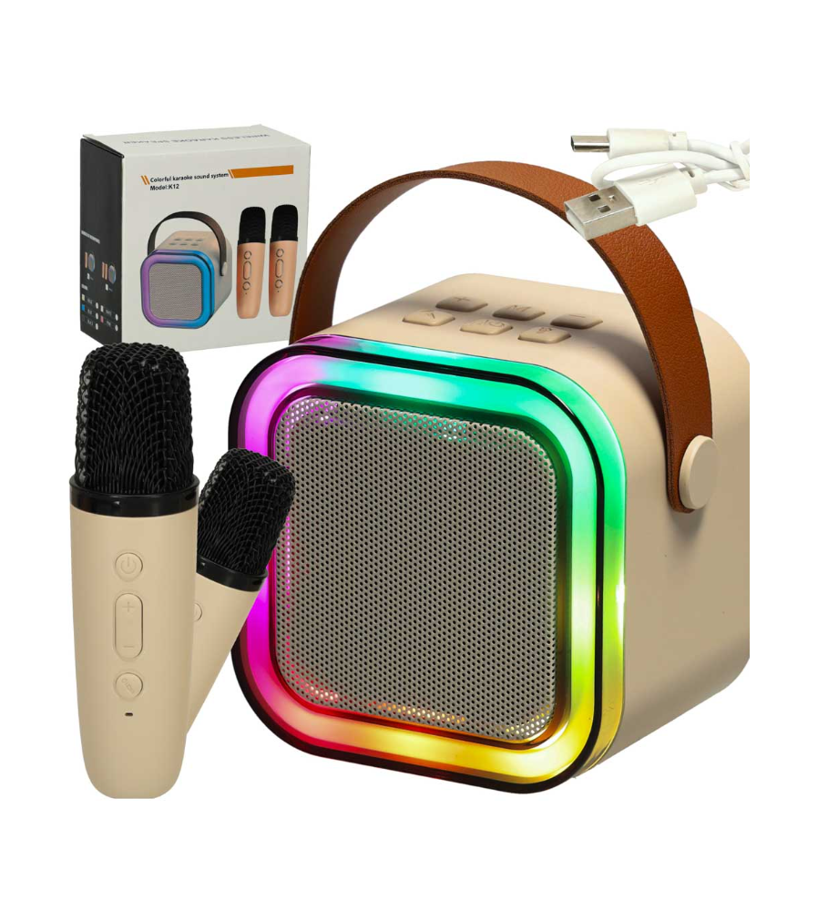 Set karaoke cu 2 microfoane boxa si wireless Bluetooth RGB LED