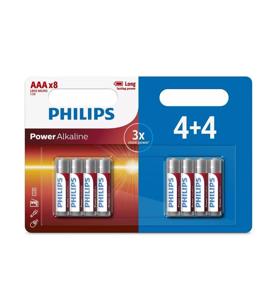 Set 8 baterii Alcaline Philips Power AAA LR03 1.5V