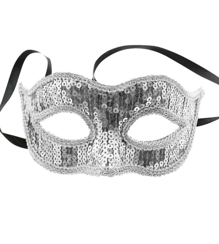 Masca carnaval argintie cu paiete marime universala