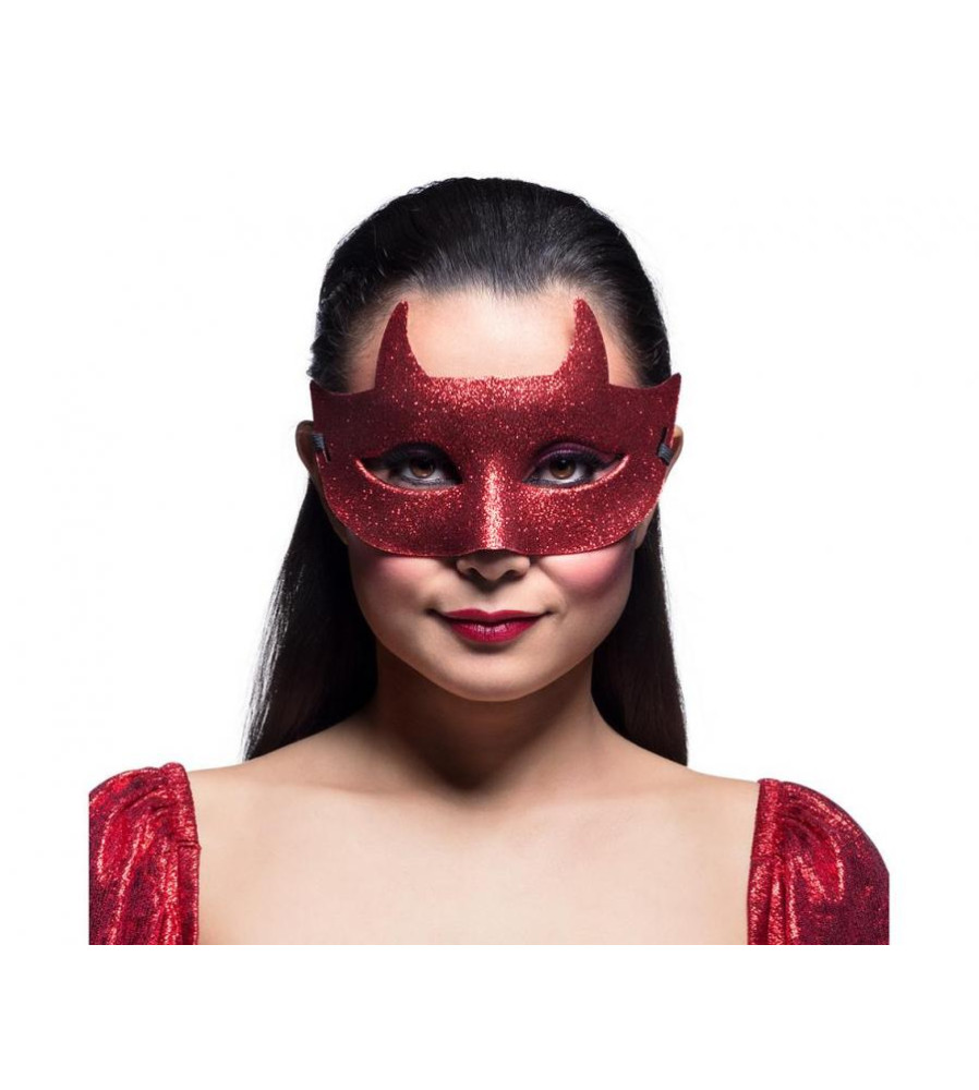 Masca carnaval model diavol rosie cu sclipici marime universala